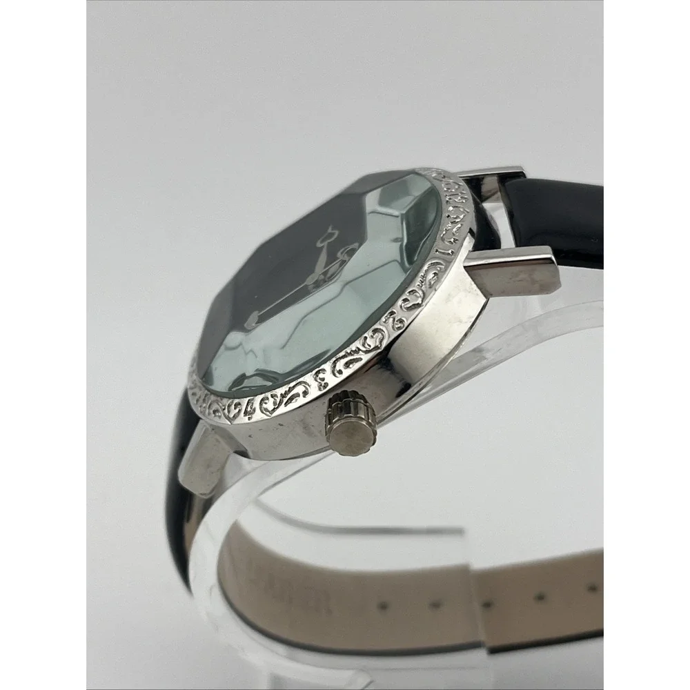 Luiz's Lady Style Watch 38mm Faceted Crystal Black Leather‎ Band- New Battery